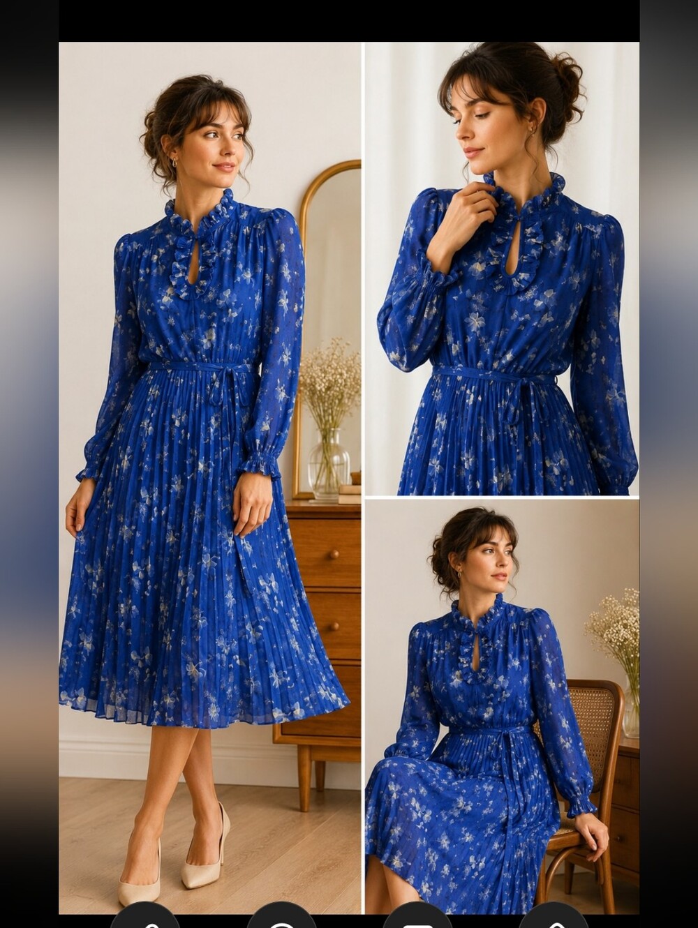 Vintage D'Allaird's Blue Floral Prairie Dress Size 10 Made in Canada Pleated Mid